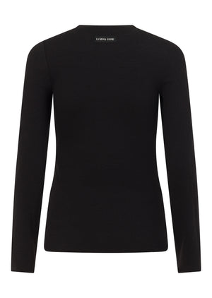 Lorna Jane Retro Snap Button Long Sleeve Rib Top - Black