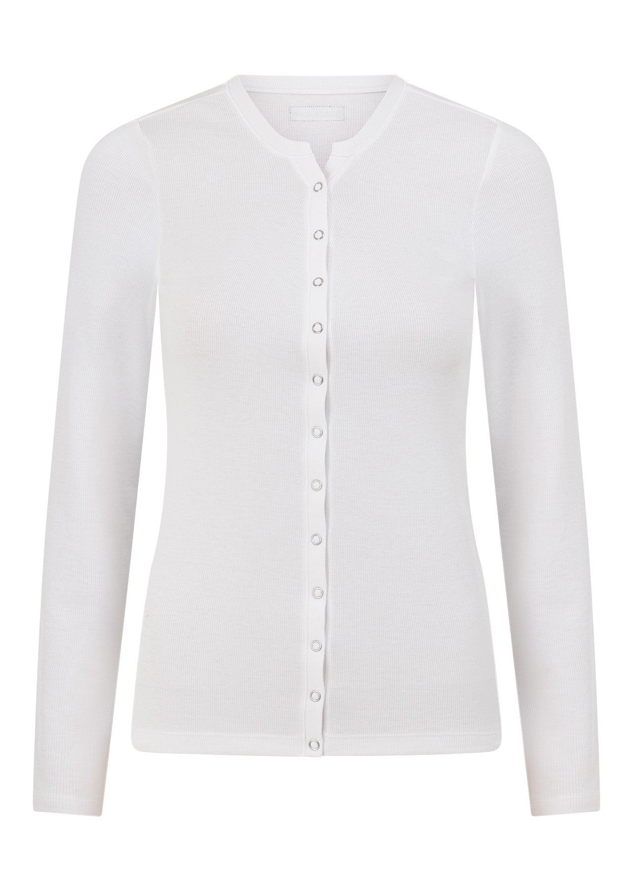 Lorna Jane Retro Snap Button Long Sleeve Rib Top - White