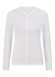 Lorna Jane Retro Snap Button Long Sleeve Rib Top - White