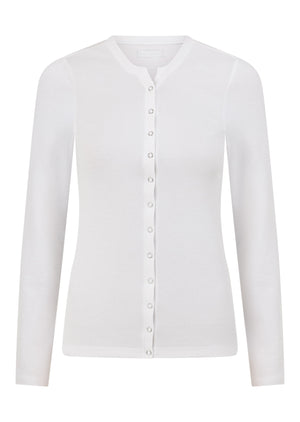 Lorna Jane Retro Snap Button Long Sleeve Rib Top - White