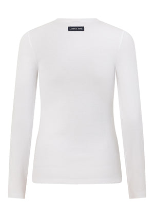 Lorna Jane Retro Snap Button Long Sleeve Rib Top - White