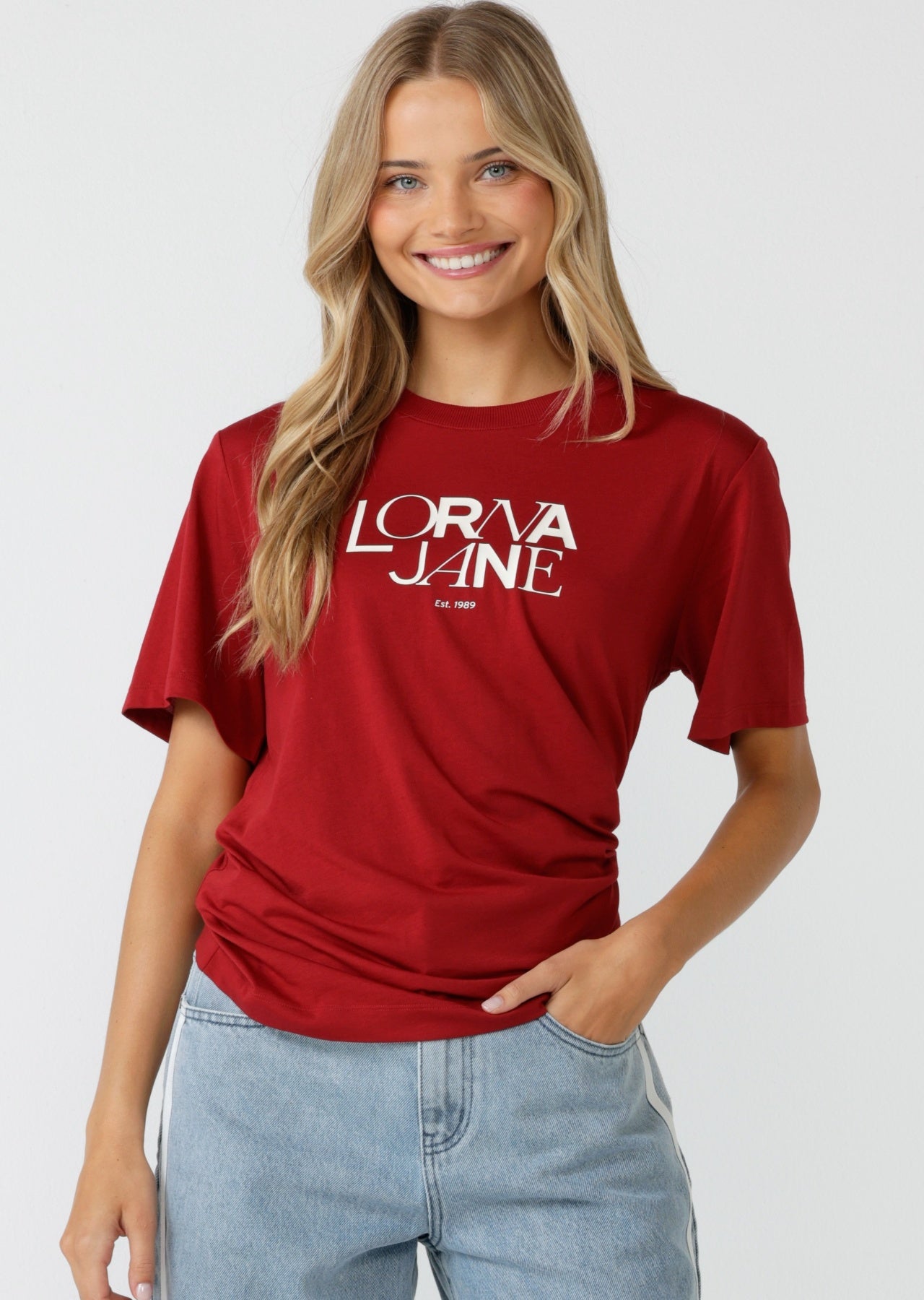 Lorna Jane Sweet Script Relaxed T-Shirt - Dark Red