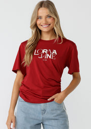Lorna Jane Sweet Script Relaxed T-Shirt - Dark Red