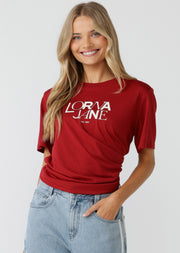 Lorna Jane Sweet Script Relaxed T-Shirt - Dark Red