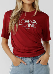 Lorna Jane Sweet Script Relaxed T-Shirt - Dark Red
