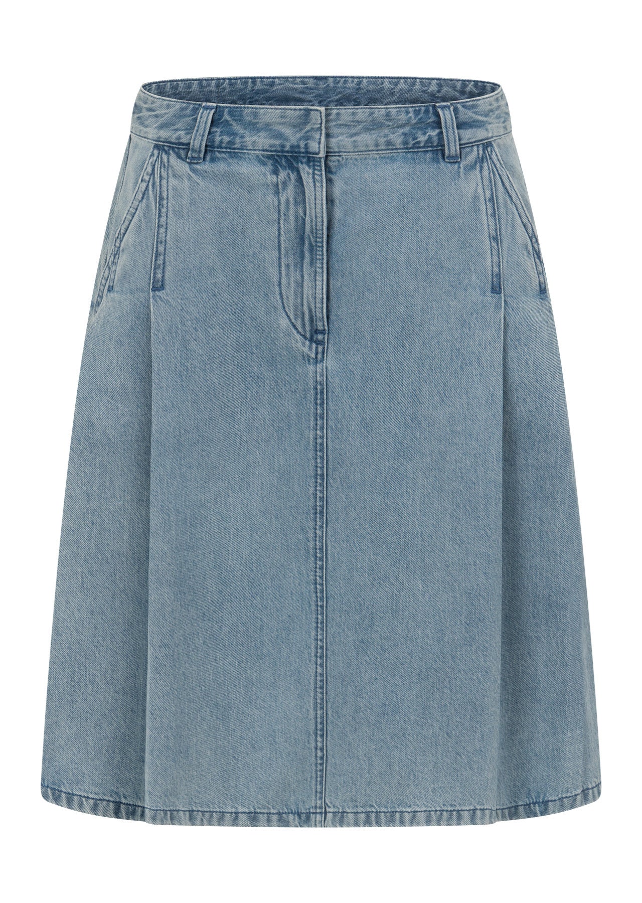 Lorna Jane Relay Denim Pleat Skirt - Light Blue Washed Denim