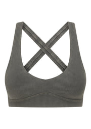 Lorna Jane Perform Washed Rib Sports Bra - Washed Khaki Haze