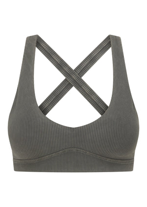 Lorna Jane Perform Washed Rib Sports Bra - Washed Khaki Haze