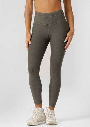 Lorna Jane Perform Washed Rib Ankle Biter Leggings - Washed Khaki Haze