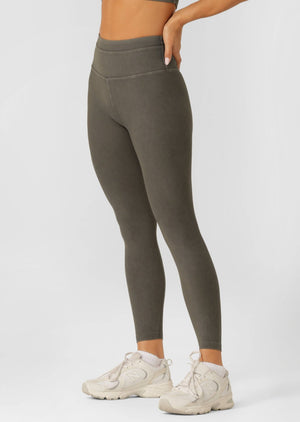 Lorna Jane Perform Washed Rib Ankle Biter Leggings - Washed Khaki Haze