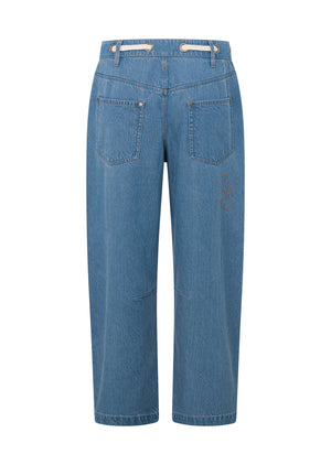 Lorna Jane Off Duty Vintage Wash Denim Pants - Blue Denim