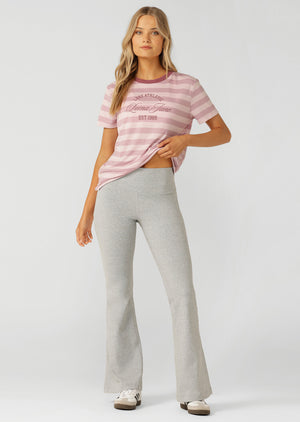 Lorna Jane Luxe Athletic Stripe T-Shirt - Pale Dusty Rose Stripe