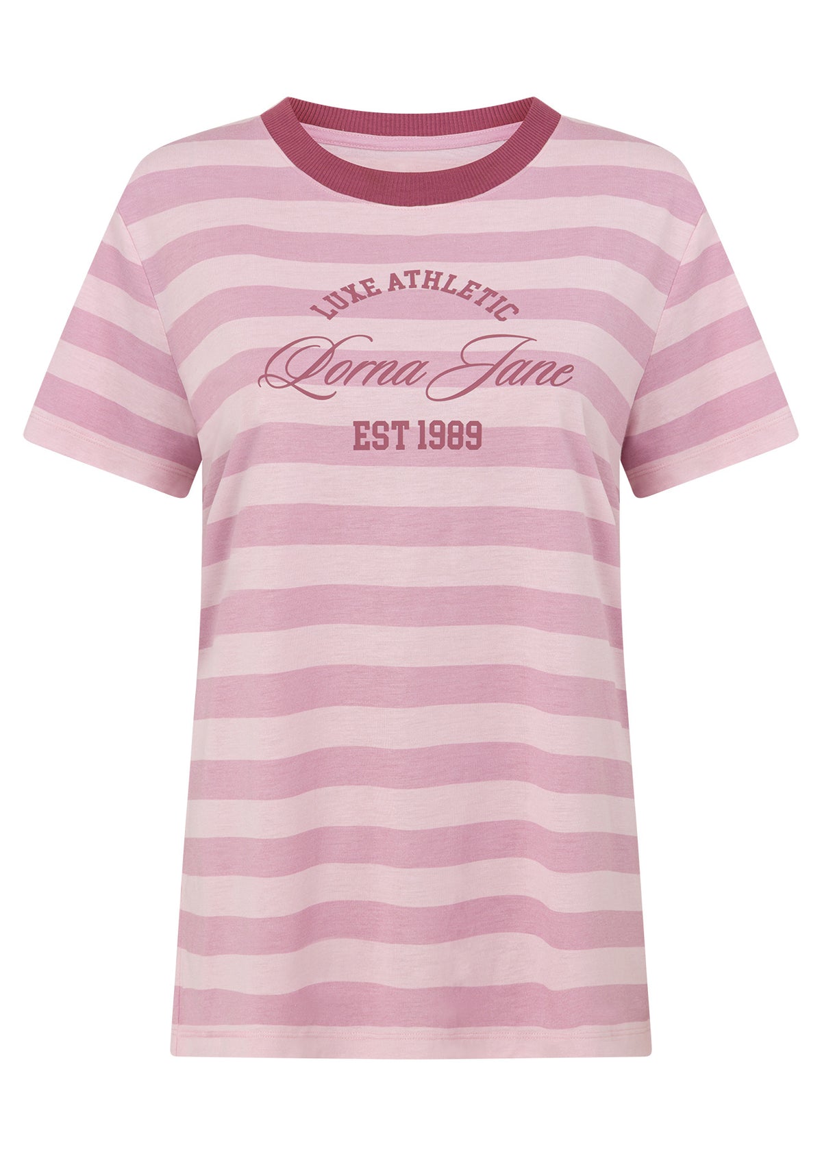 Lorna Jane Luxe Athletic Stripe T-Shirt - Pale Dusty Rose Stripe