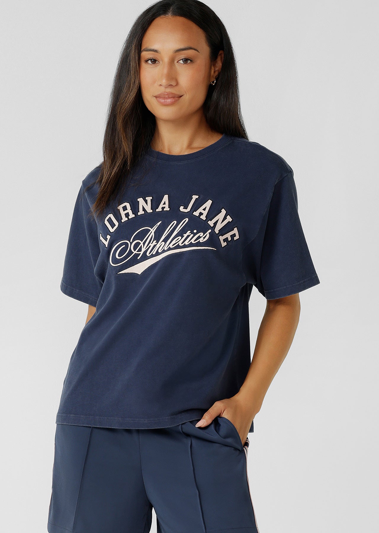Lorna Jane Fan Favourite Washed T-Shirt - Washed Platinum Navy