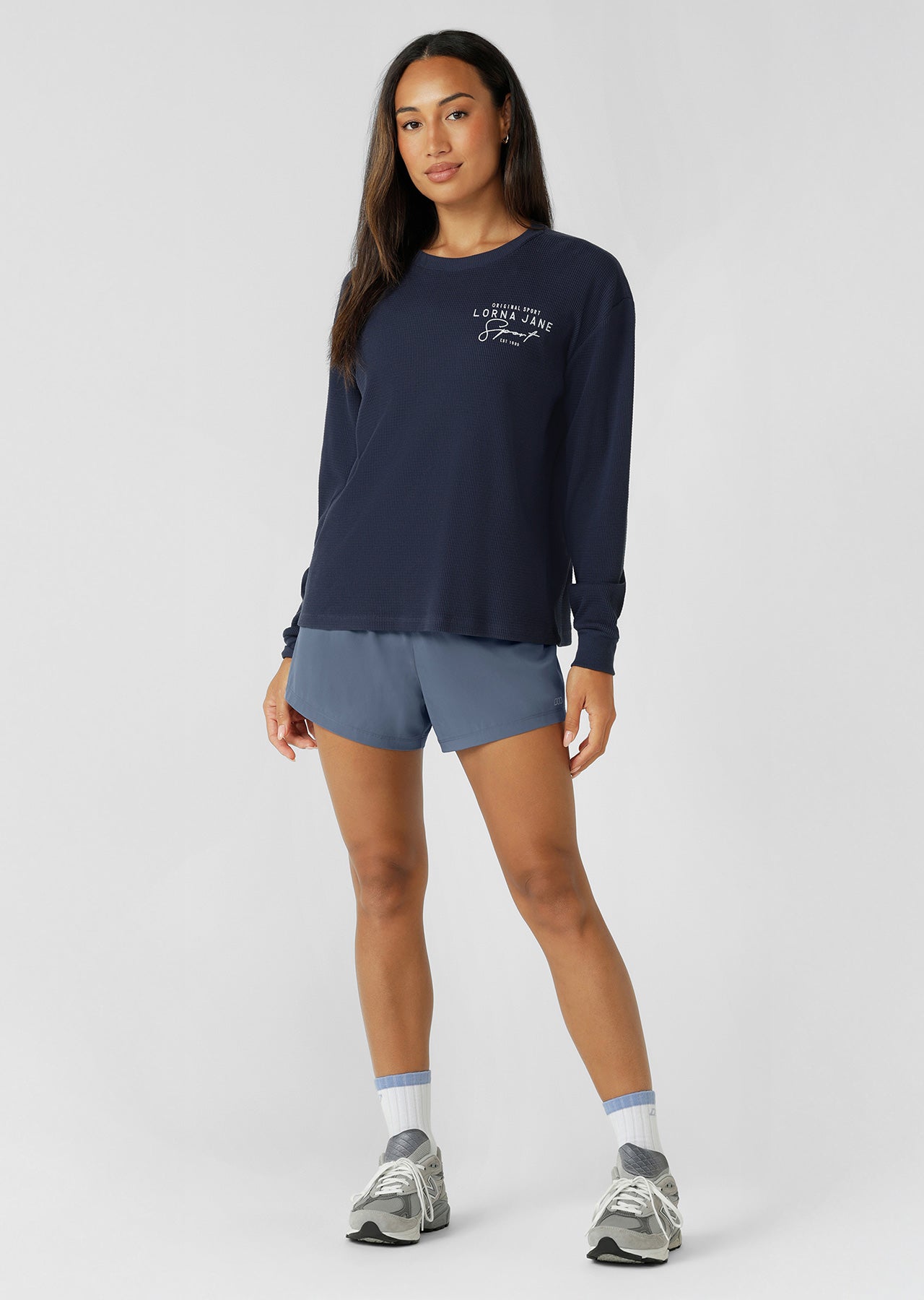 Lorna Jane Everyday Ease Waffle Long Sleeve T-Shirt - Platinum Navy