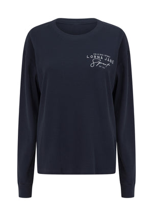 Lorna Jane Everyday Ease Waffle Long Sleeve T-Shirt - Platinum Navy