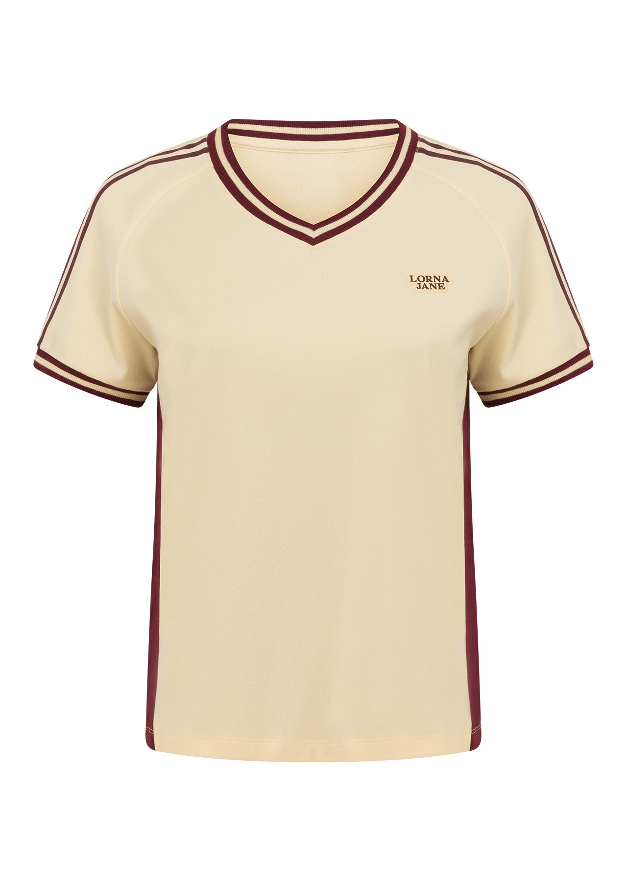 Lorna Jane Team Player V-Neck Slim T-Shirt - Vanilla Creme