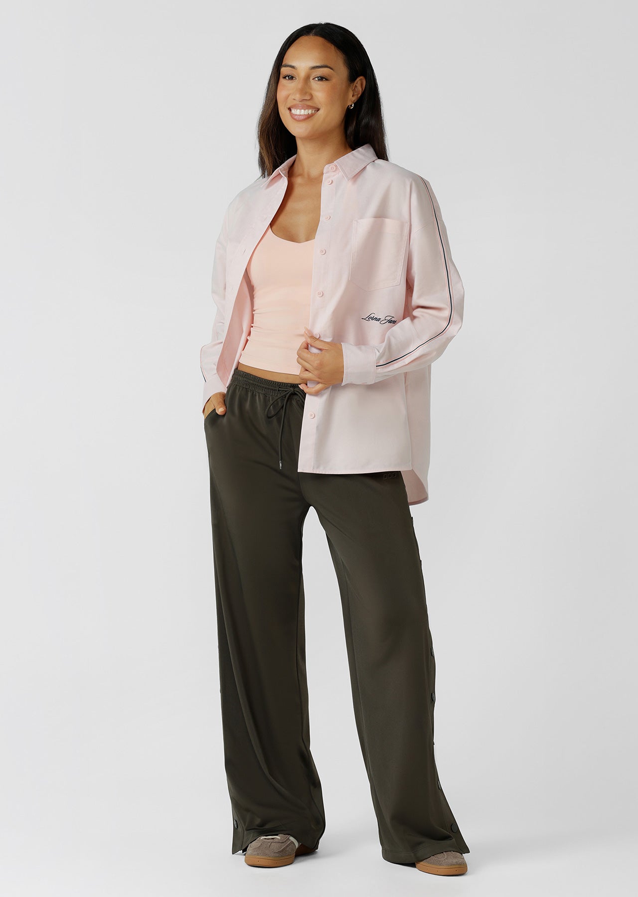 Lorna Jane Retro Snap Pants - Dark Khaki Haze