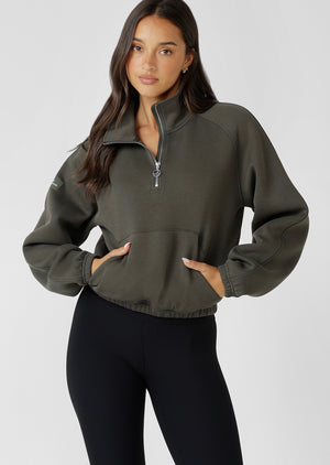 Lorna Jane Team Player Quarter Zip Sweat - Dark Khaki Haze
