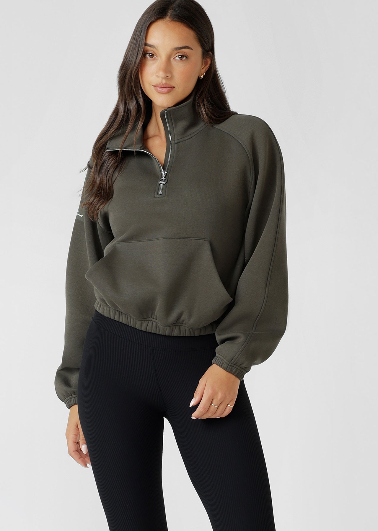 Lorna Jane Team Player Quarter Zip Sweat - Dark Khaki Haze