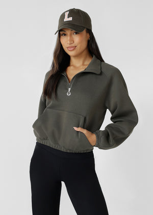 Lorna Jane Team Player Quarter Zip Sweat - Dark Khaki Haze