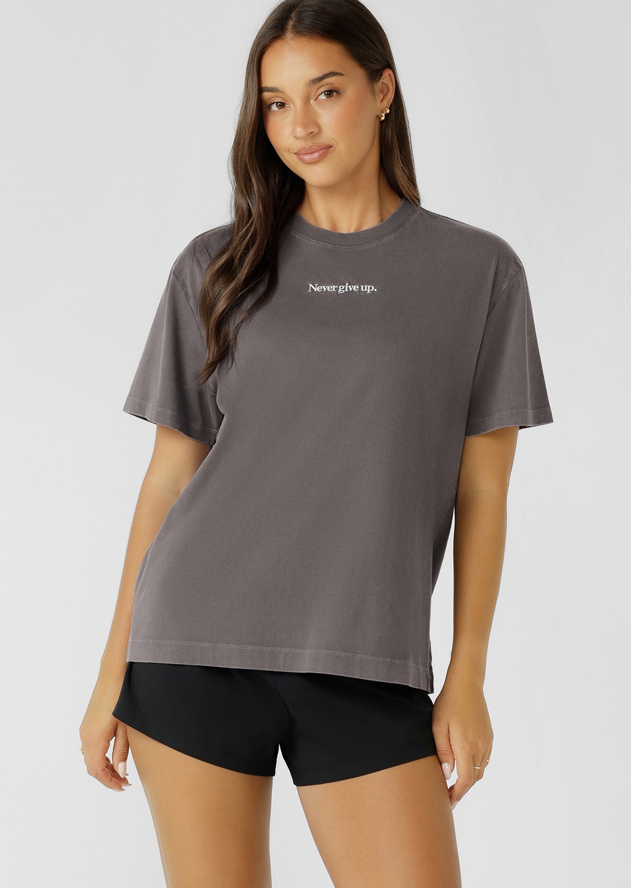 Lorna Jane Motivation Washed T-Shirt - Washed Thunder Grey