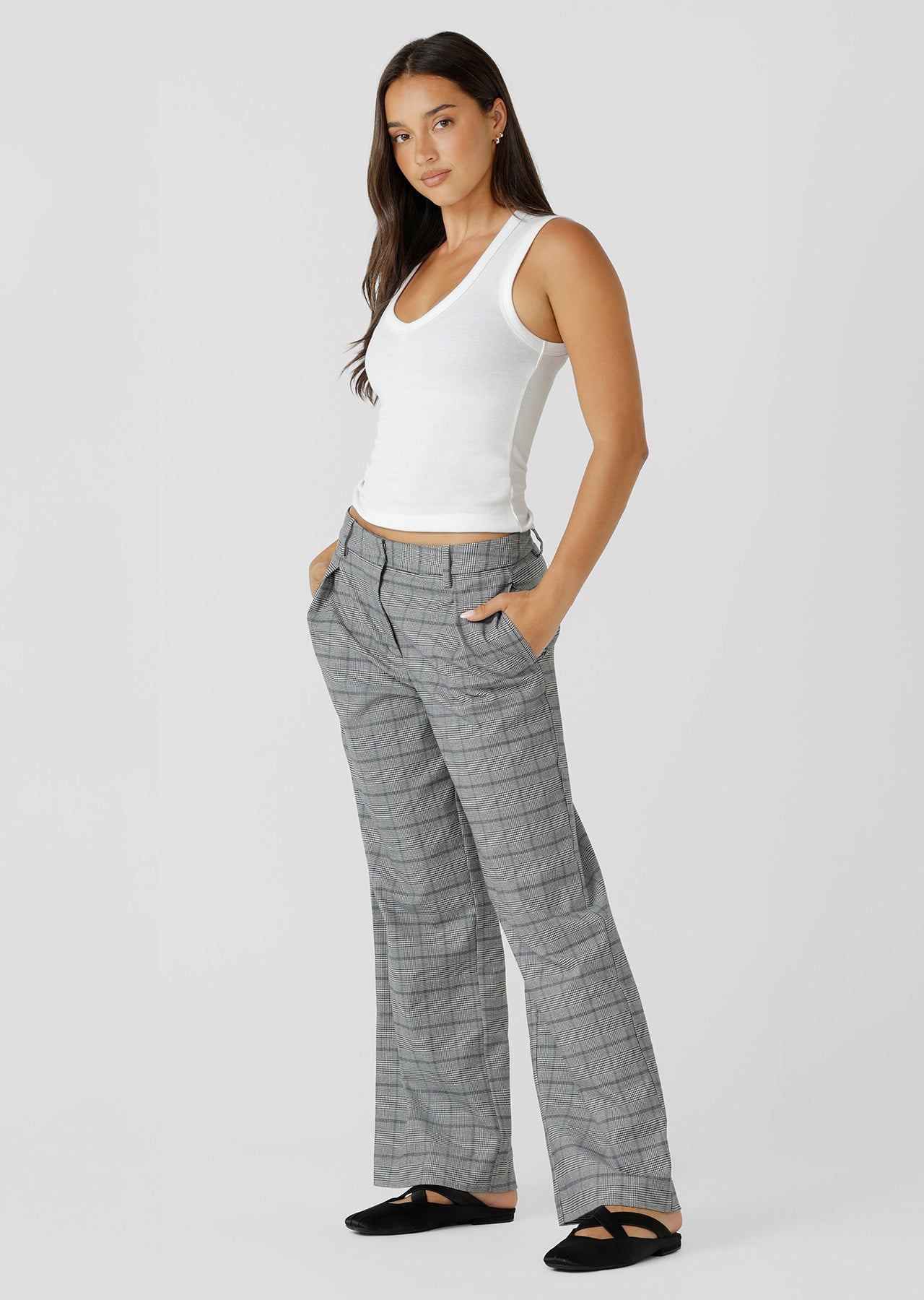 Lorna Jane Studio Tailored Pants - Grey Mini Check