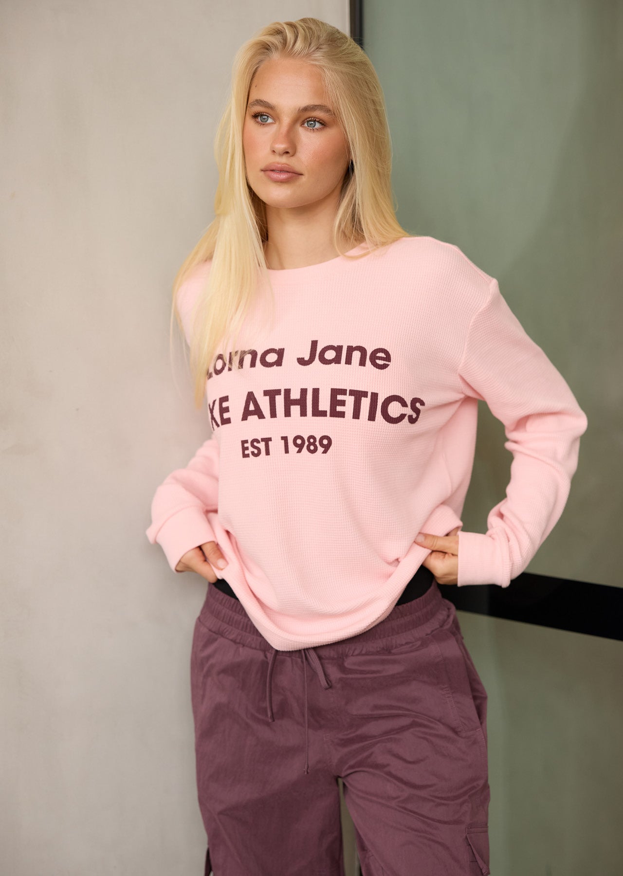 Lorna Jane Off Duty Waffle Long Sleeve T-Shirt - Peony