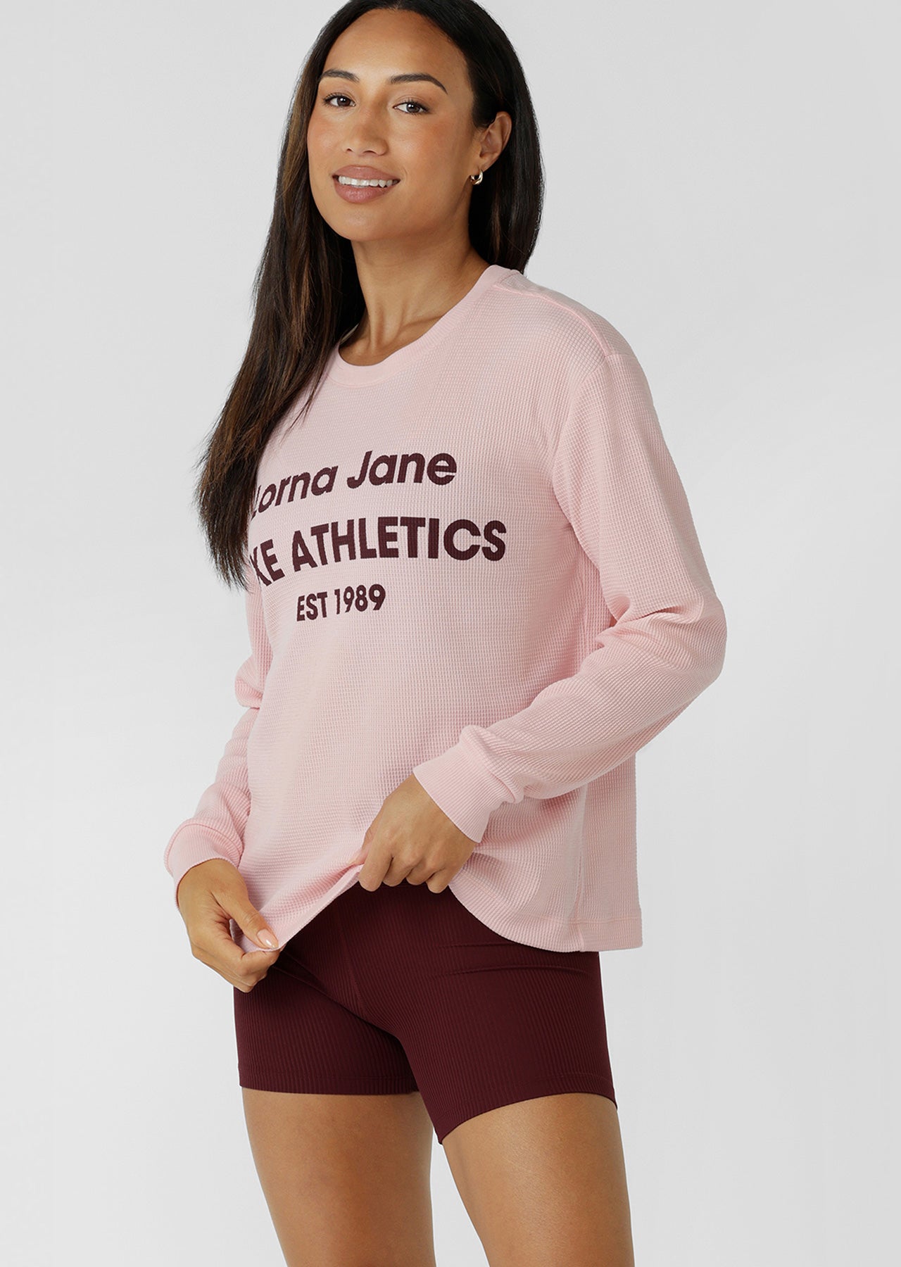 Lorna Jane Off Duty Waffle Long Sleeve T-Shirt - Peony