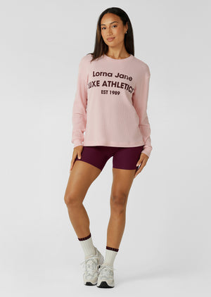 Lorna Jane Off Duty Waffle Long Sleeve T-Shirt - Peony