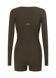 Lorna Jane Definition Luxe Rib Bodysuit - Dark Khaki Haze