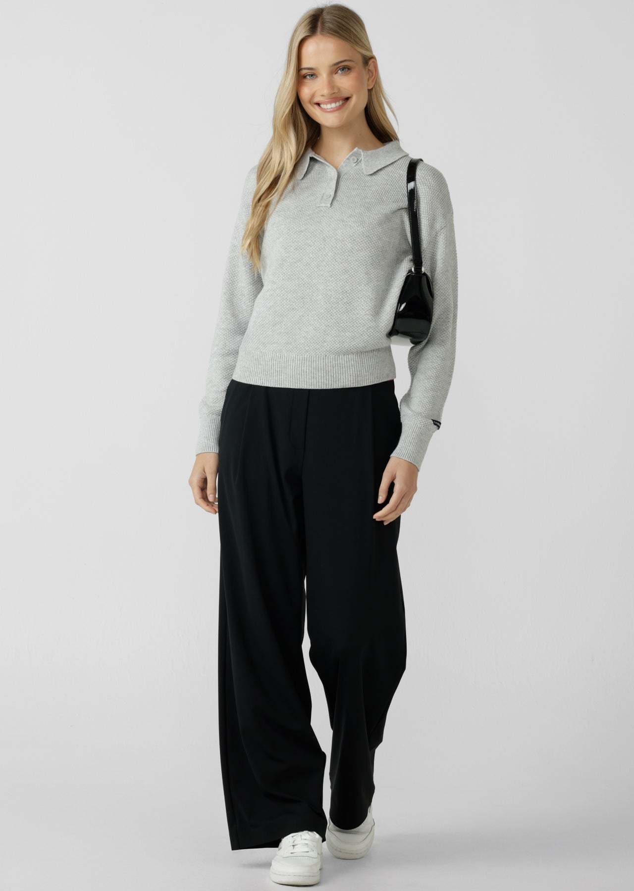 Lorna Jane Feeling Fine Knit Polo Top - Grey Marl