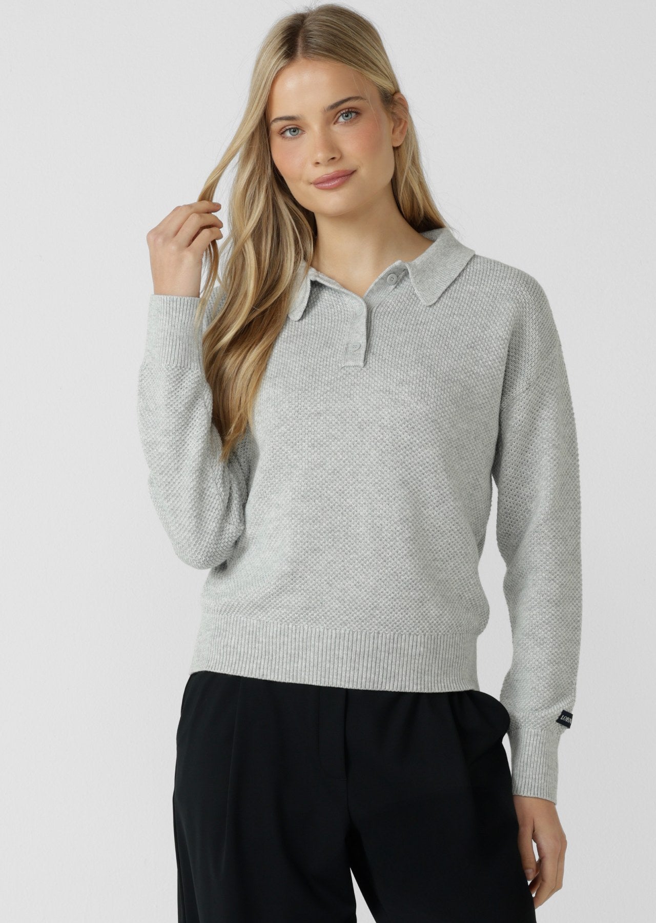 Lorna Jane Feeling Fine Knit Polo Top - Grey Marl