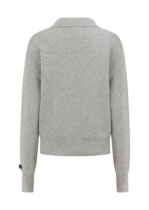 Lorna Jane Feeling Fine Knit Polo Top - Grey Marl