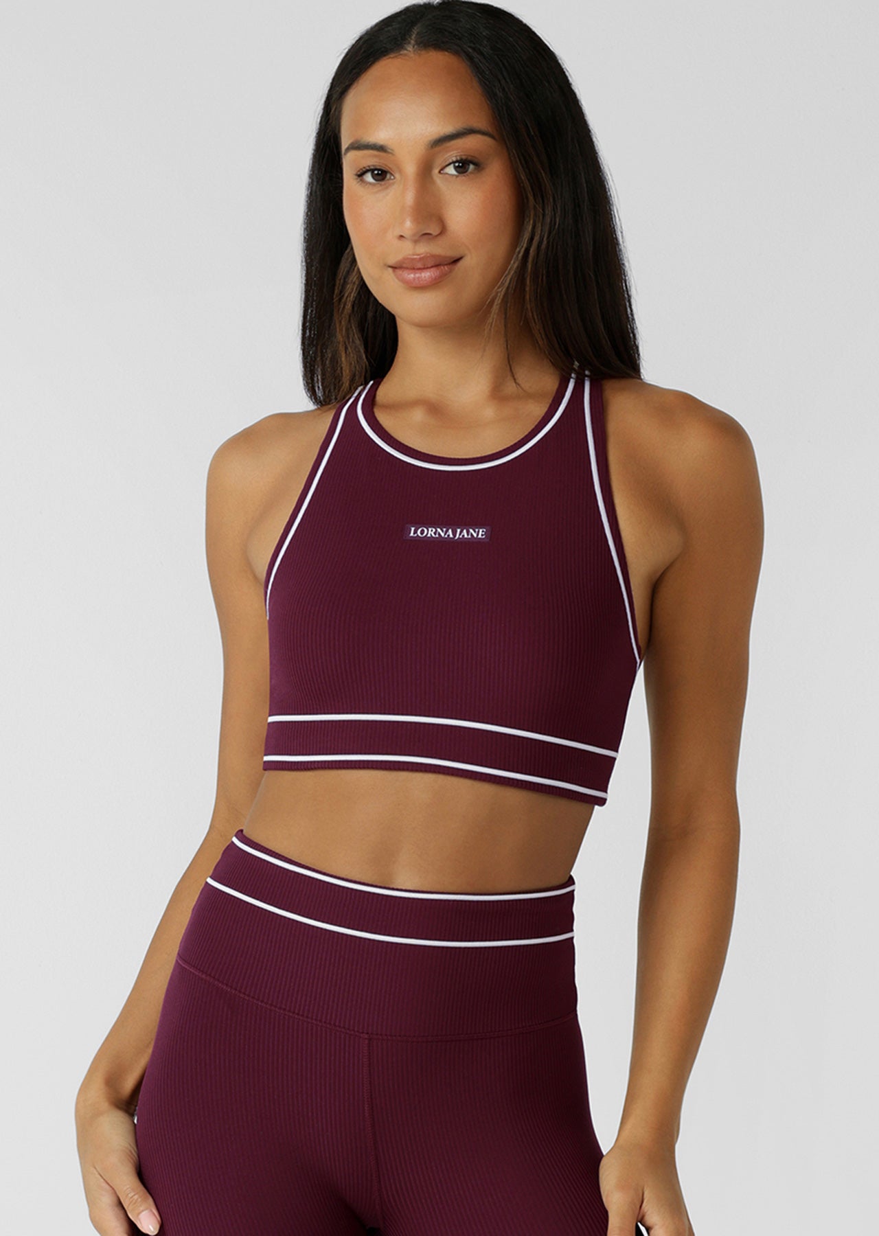 Lorna Jane All Star Luxe Rib Sports Bra - Plum Red