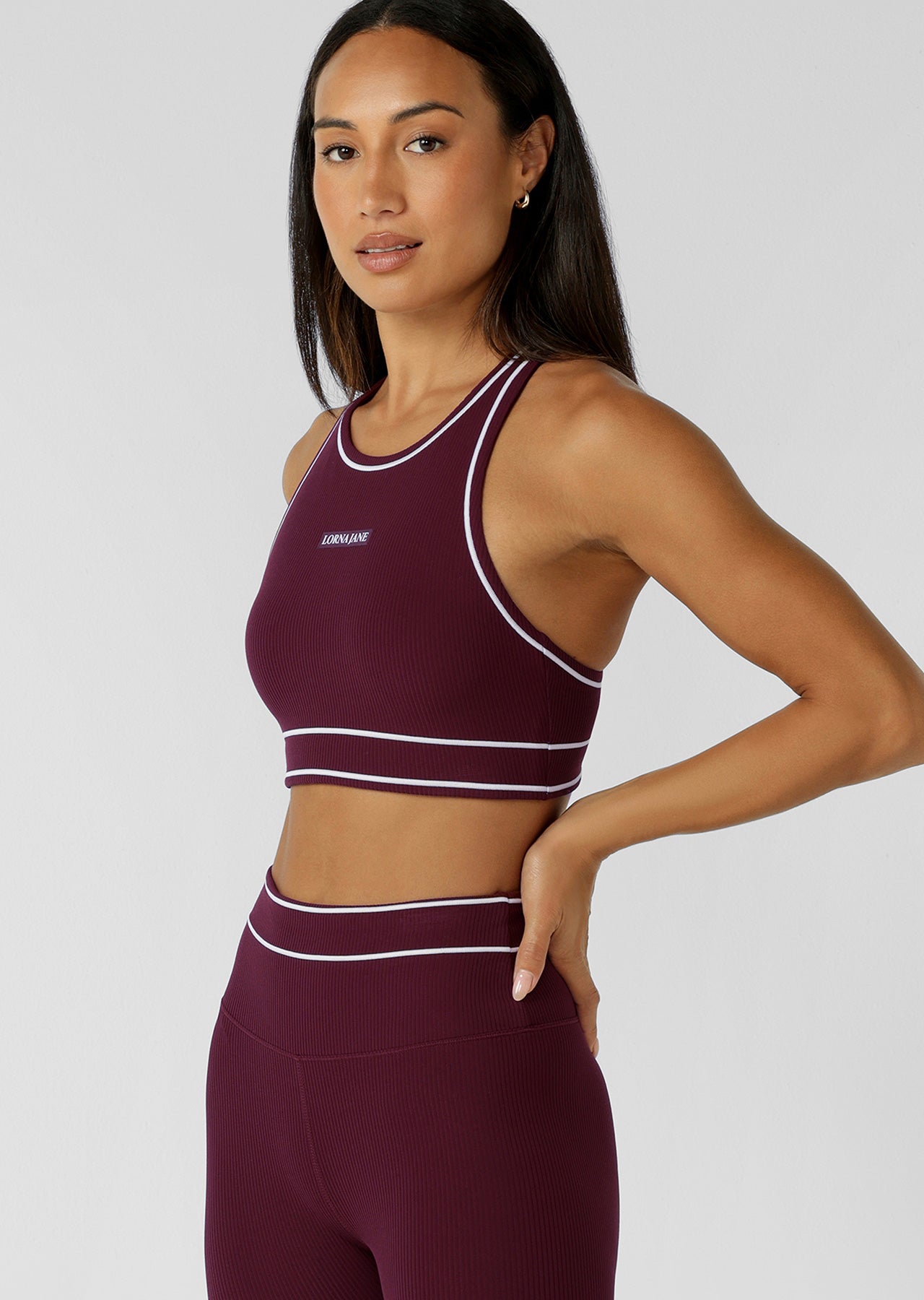 Lorna Jane All Star Luxe Rib Sports Bra - Plum Red