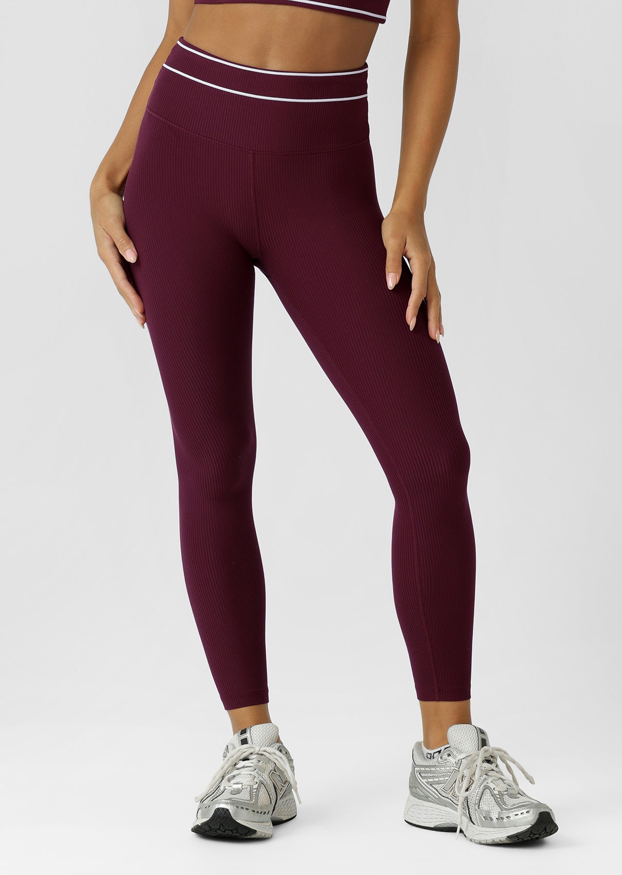 Lorna Jane All Star Luxe Rib Ankle Biter Leggings - Plum Red