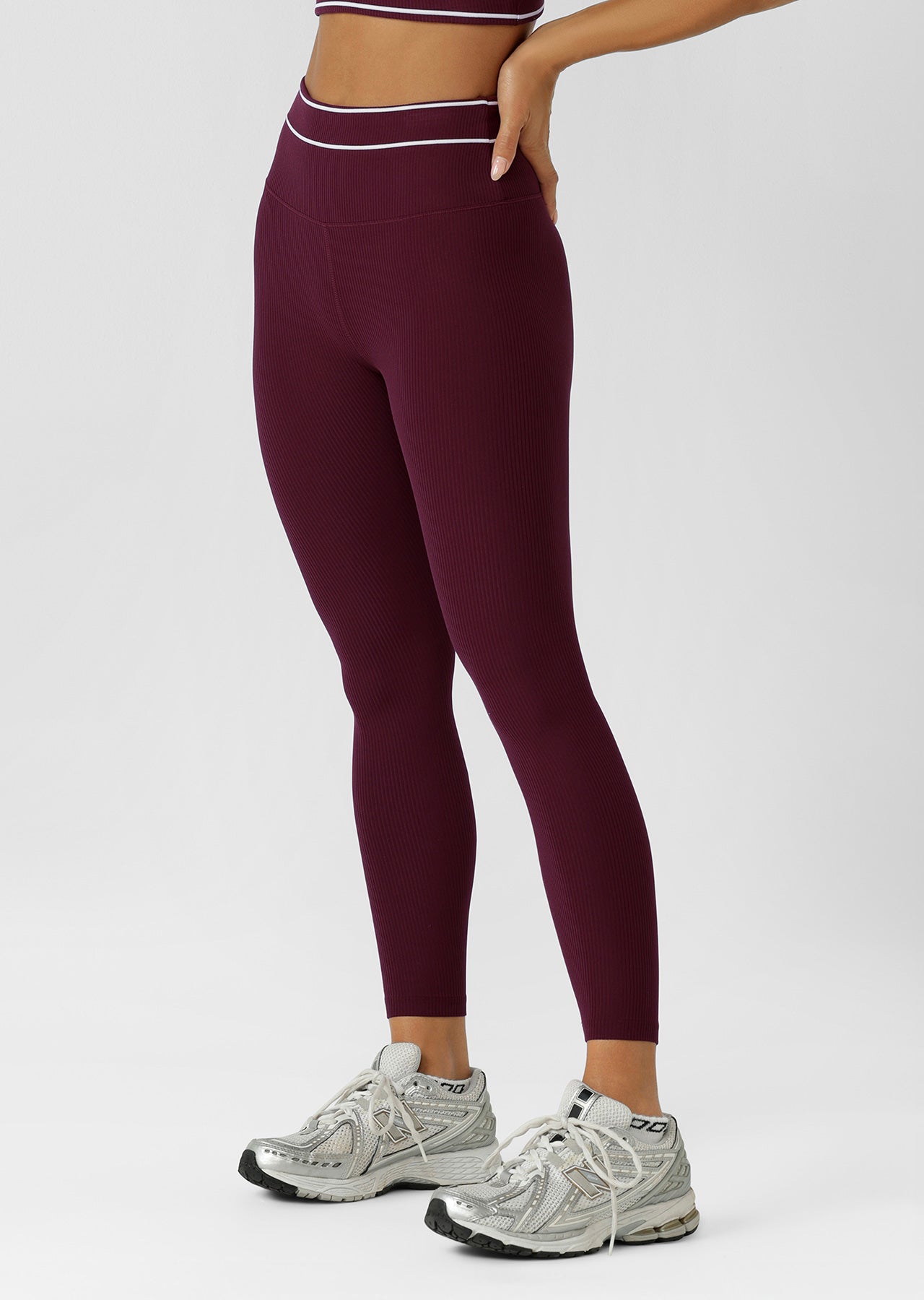 Lorna Jane All Star Luxe Rib Ankle Biter Leggings - Plum Red