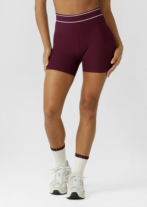 Lorna Jane All Star Luxe Rib 12cm Bike Shorts - Plum Red