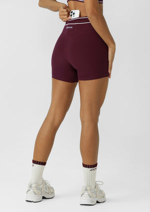 Lorna Jane All Star Luxe Rib 12cm Bike Shorts - Plum Red
