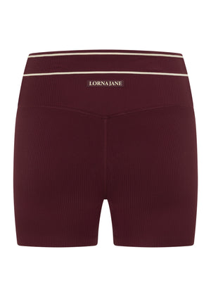 Lorna Jane All Star Luxe Rib 12cm Bike Shorts - Plum Red