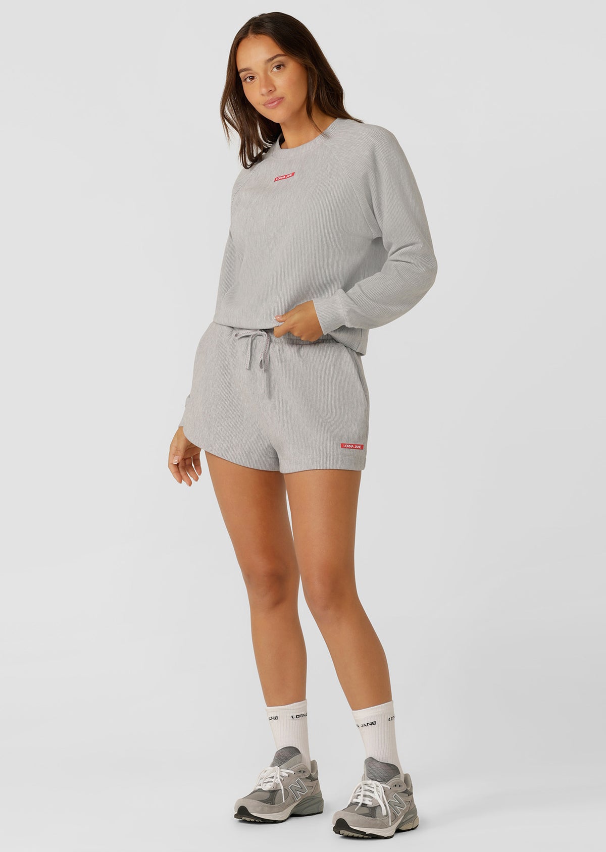 Lorna Jane Retreat Rib Long Sleeve Top - Grey Marl