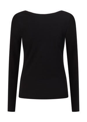 Lorna Jane Sonnet Lace Reversible Long Sleeve Rib Top - Black