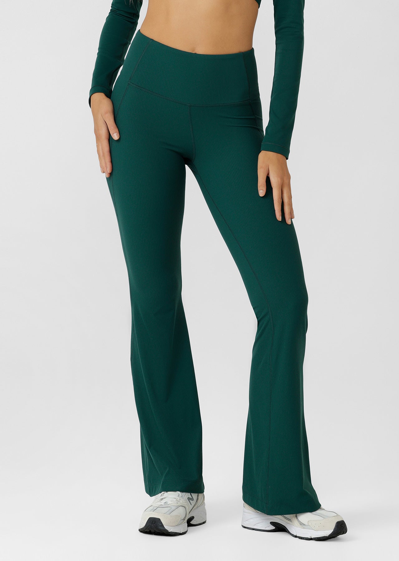 Lorna Jane Irresistible Rib Flared Leggings - Midnight Green