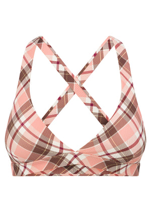 Lorna Jane Sorbet Plaid Rib Sports Bra - Sorbet Plaid Print