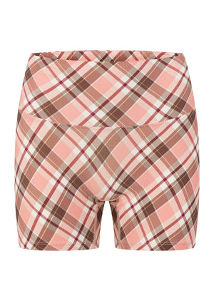 Lorna Jane Sorbet Plaid Rib 12cm Bike Shorts - Sorbet Plaid Print