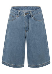 Lorna Jane Off Duty Vintage Wash Denim Shorts - Washed Blue Denim