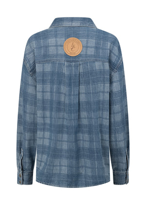 Lorna Jane Off Duty Burnout Check Denim Shirt - Washed Denim Check