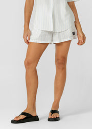 Lorna Jane Preset Stripe Linen Shorts - Oxford Blue Stripe