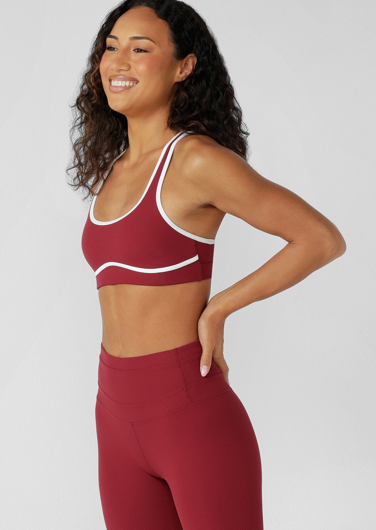 Lorna Jane Paros Rib High Support Sports Bra - Cherry